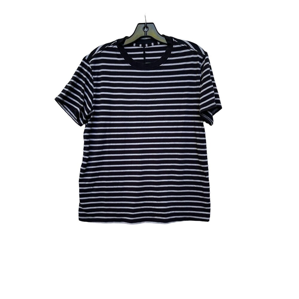 Lululemon Womens T Shirt Black And White Size 10 Short Sleeve Crew Neck Striped